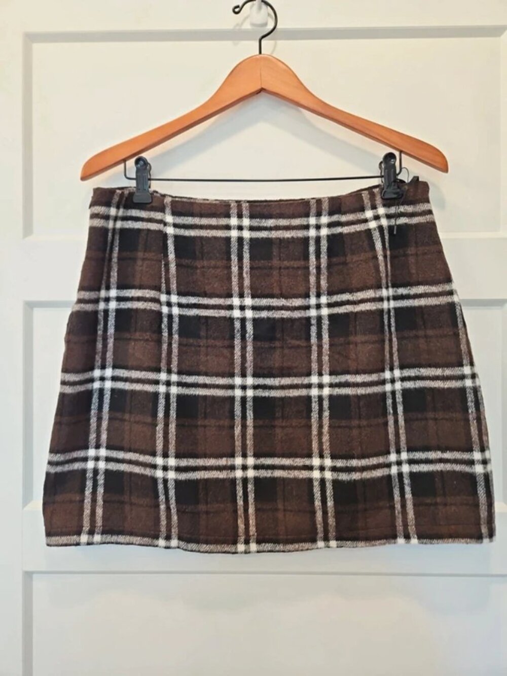 Wool Blend Plaid Skirt